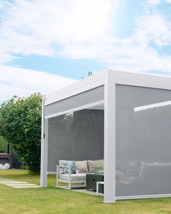 Close-up of zip screen blinds fabric and track system for outdoor use in Dubai