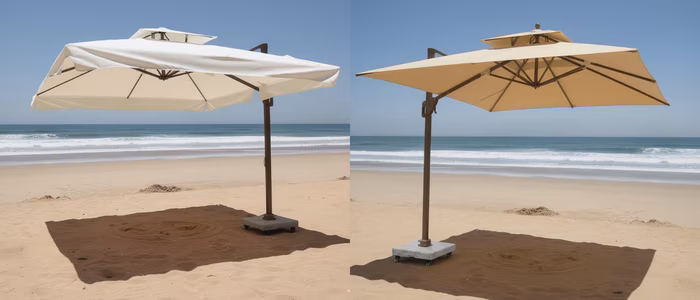 Model 1116 premium cantilever umbrella — 80KG marble base with wheels 3×3m square Dubai hotel pool