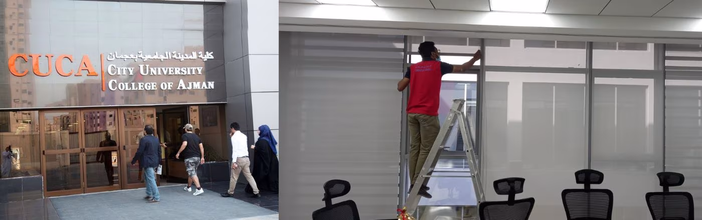 City University College Ajman — office roller blind installation Creative Vision Global