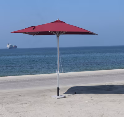 Model Z007.2 square central pole outdoor umbrella — 2.5×2.5m maroon fabric outdoor dining table umbrella Dubai