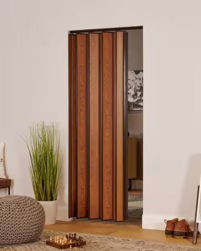 Wooden finishing colored pvc folding door for aesthetic home office in Dubai