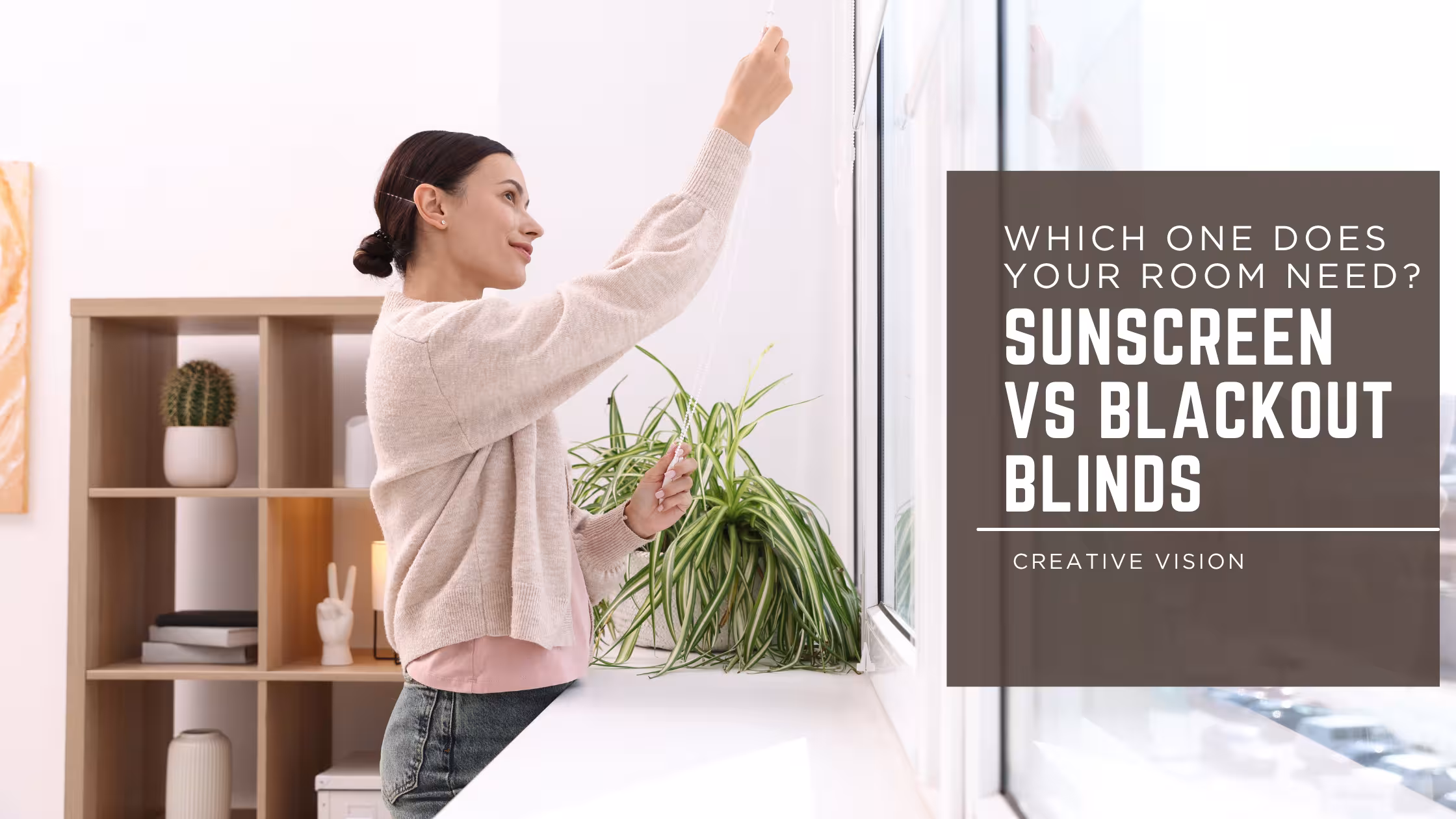 Sunscreen and blackout roller blind fabric samples compared in a Dubai living room