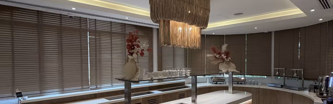 Umm Al Quwain Beach Hotel — bespoke wooden blinds for entire hotel by Creative Vision Global
